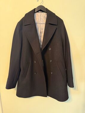 Men's Double-Breasted Black Peacoat - Classic Wool Blend